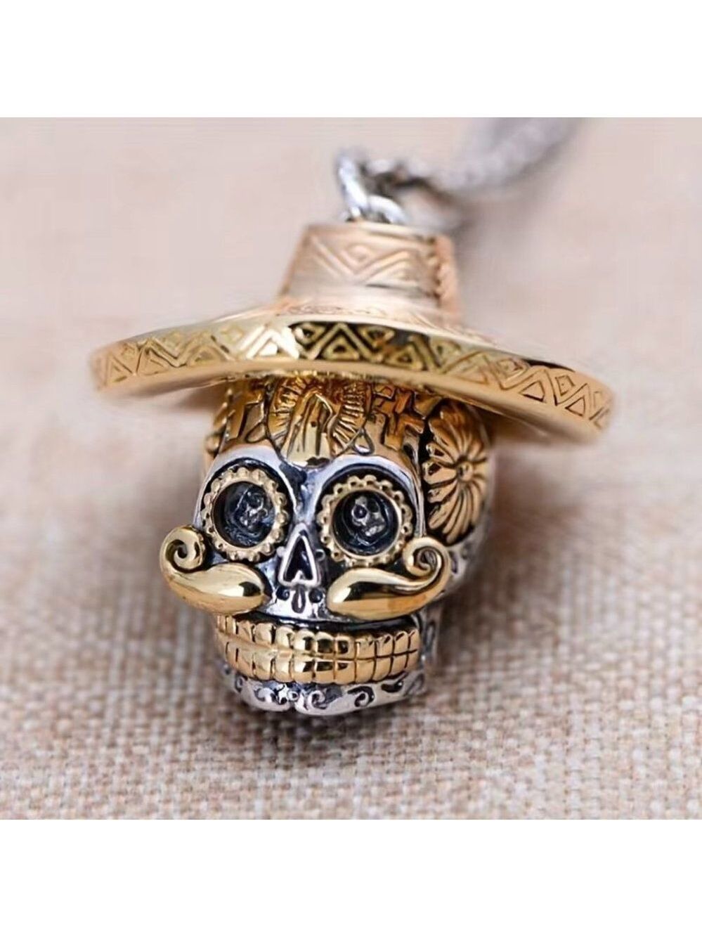 Day of the Dead Sugar Skull Sombrero Necklace / Pendant #734